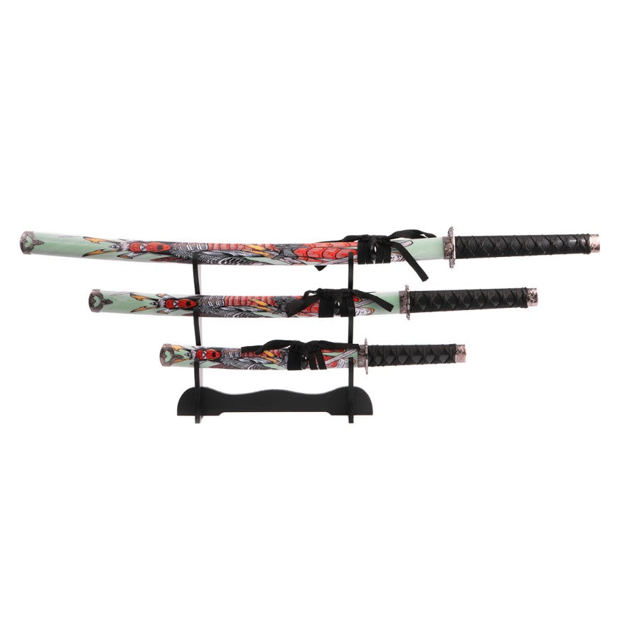 Set di 3 Katana Samurai Decorative con Supporto - Fight Club Store