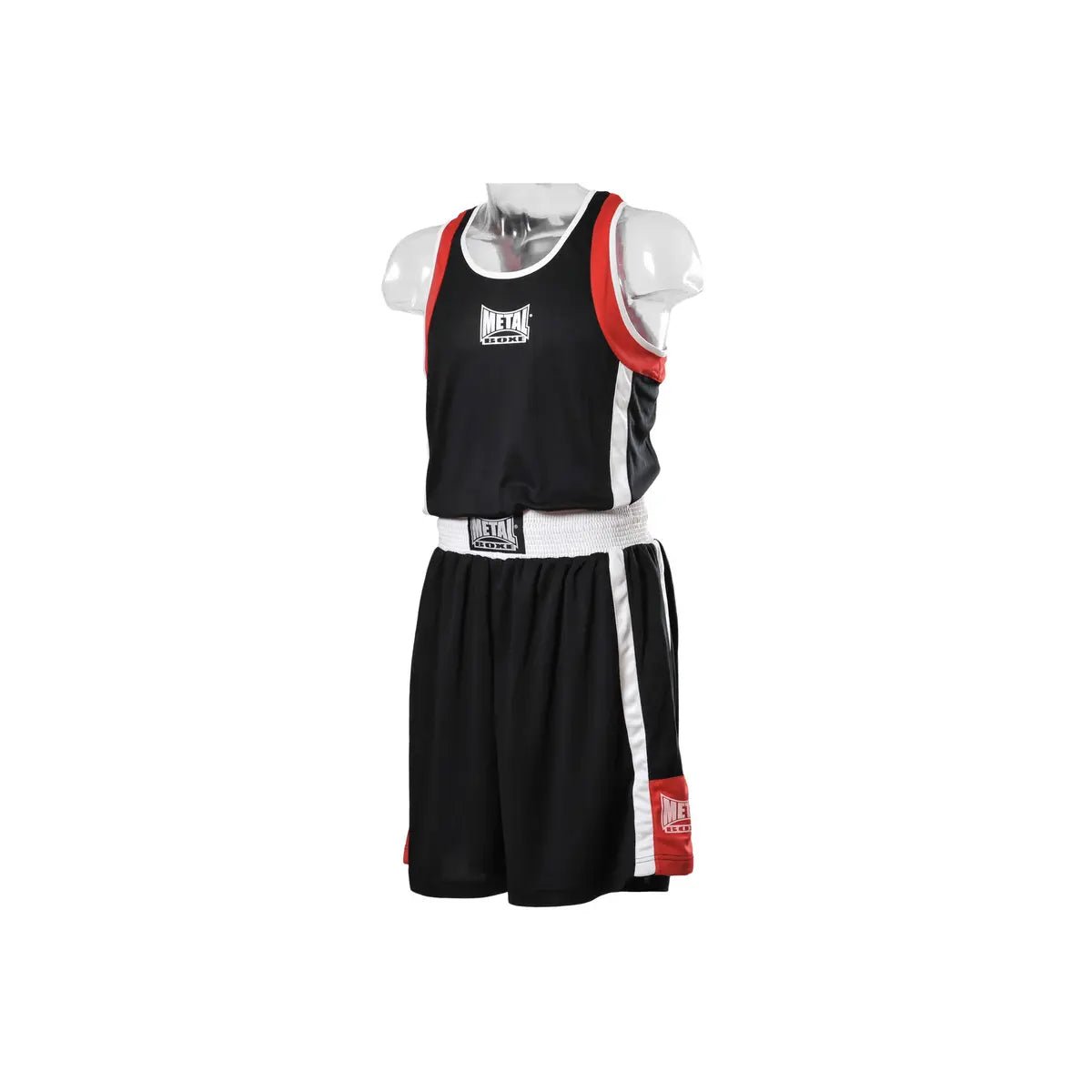 Pohled zepředu na dětský boxerský set Metal Boxing černé tílko a šortky