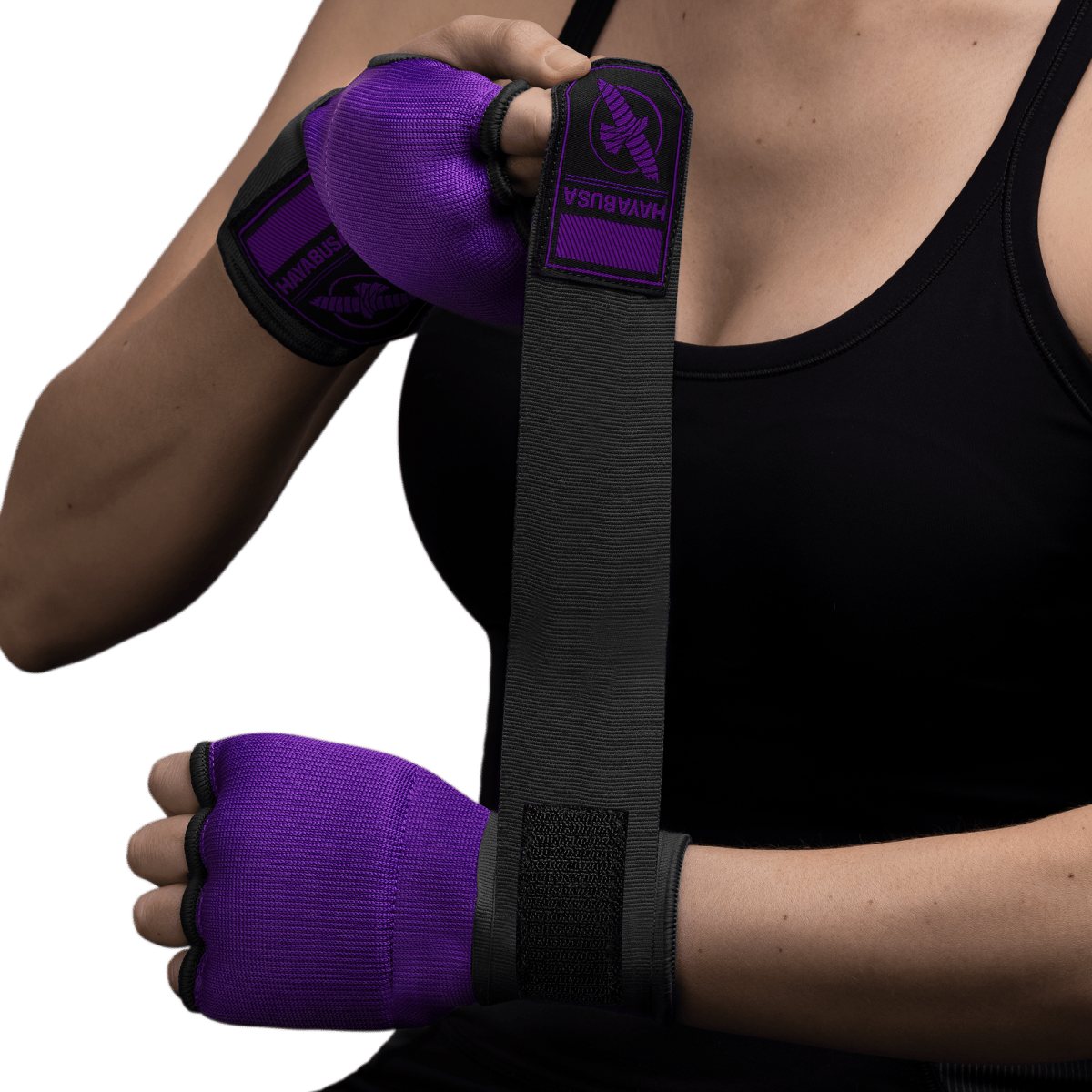 Forro Hayabusa Quick Wrap morado y negro usado con una banda relajada de estilo mexicano