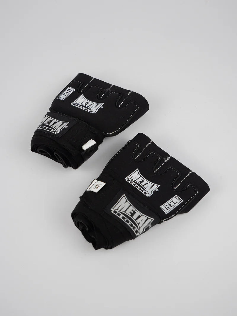 Par de guantes interiores Metal Boxing Gel Shock negros con bandas integradas de 3 metros