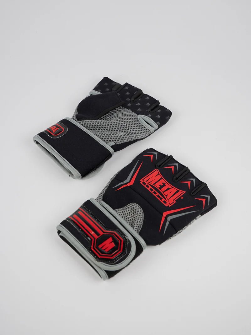 Par de guantes profesionales con liner Metal Boxing Extrem Gel negro para sparring