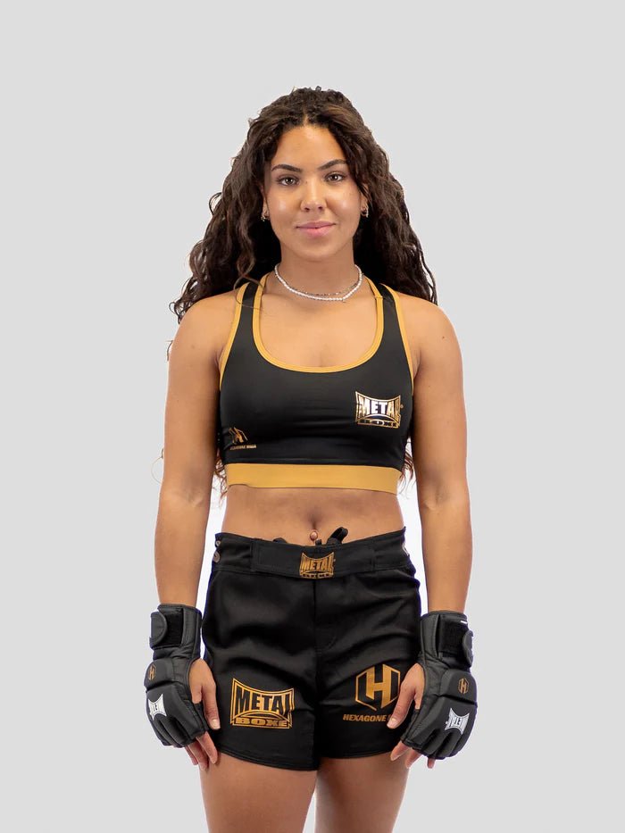 Vista frontal top deportivo Metal Boxing Hexagon MMA diseño oficial para pelea