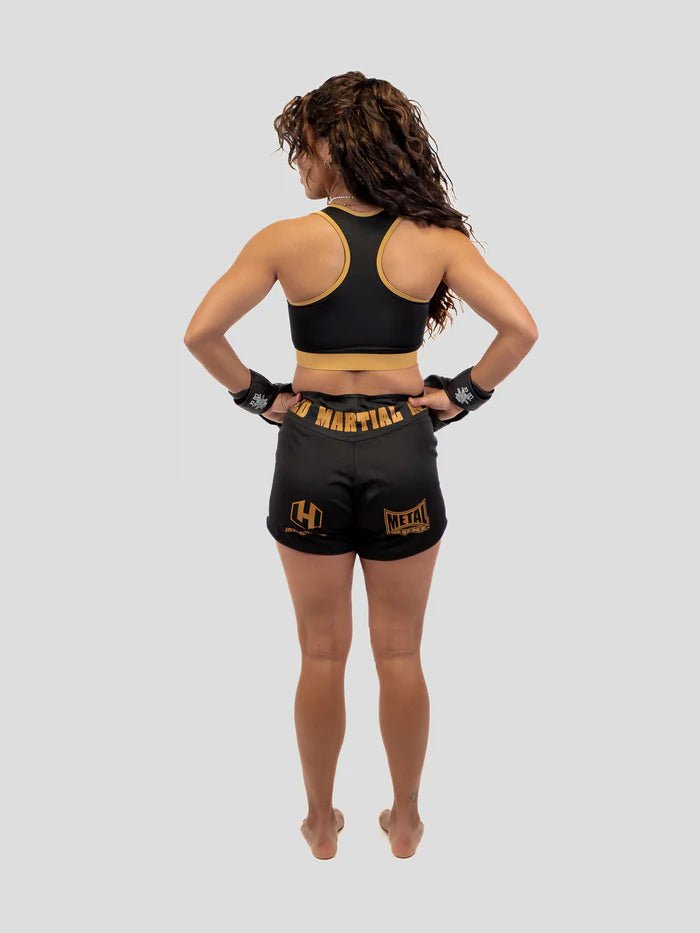Vista posterior del sujetador deportivo de soporte profesional Metal Boxing Hexagon MMA