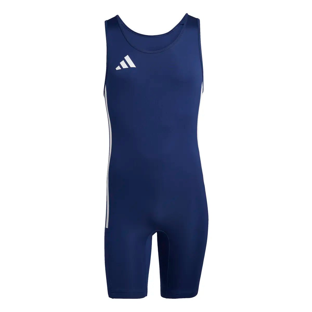 Sportovec ve zvedací pozici v modrém obleku adidas Powerlift WL.