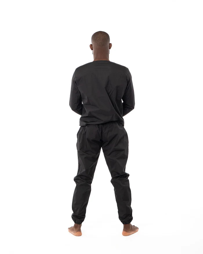 Vista posteriore della tuta sauna Metal Boxe in poliestere tecnico.