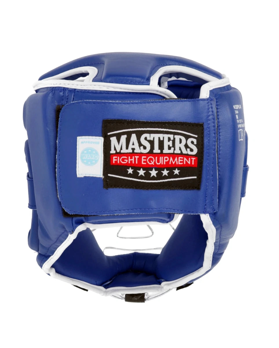 Detalle trasero del casco WAKO azul mostrando la estructura protectora del cuello.