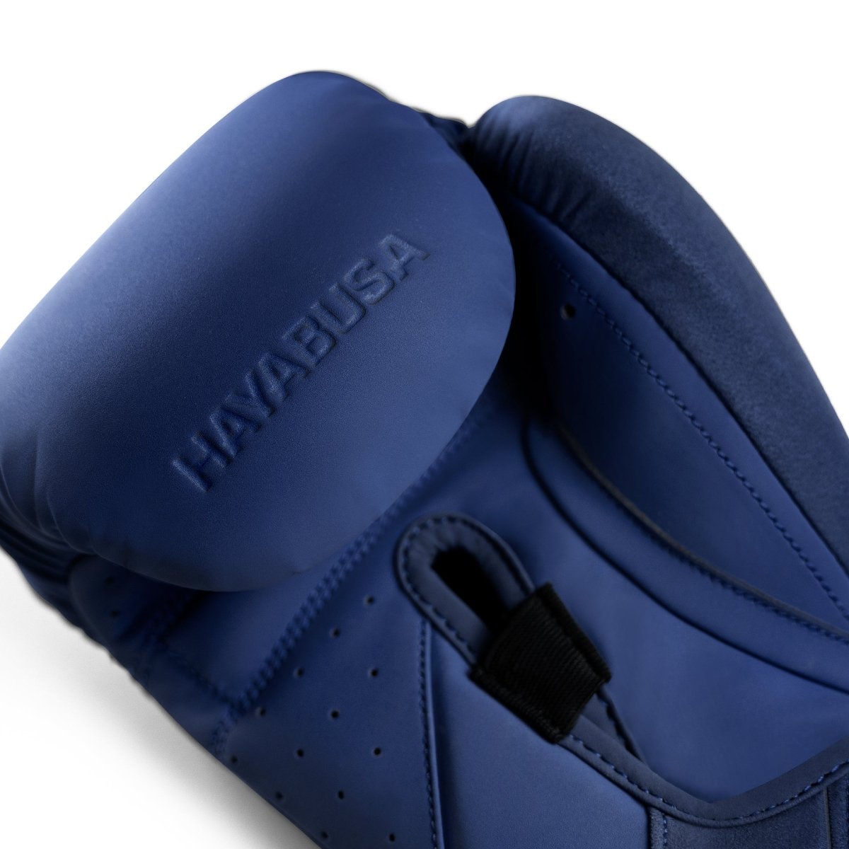 Detail of the Dual-X closure system on the blue Hayabusa T360 boxing gloves