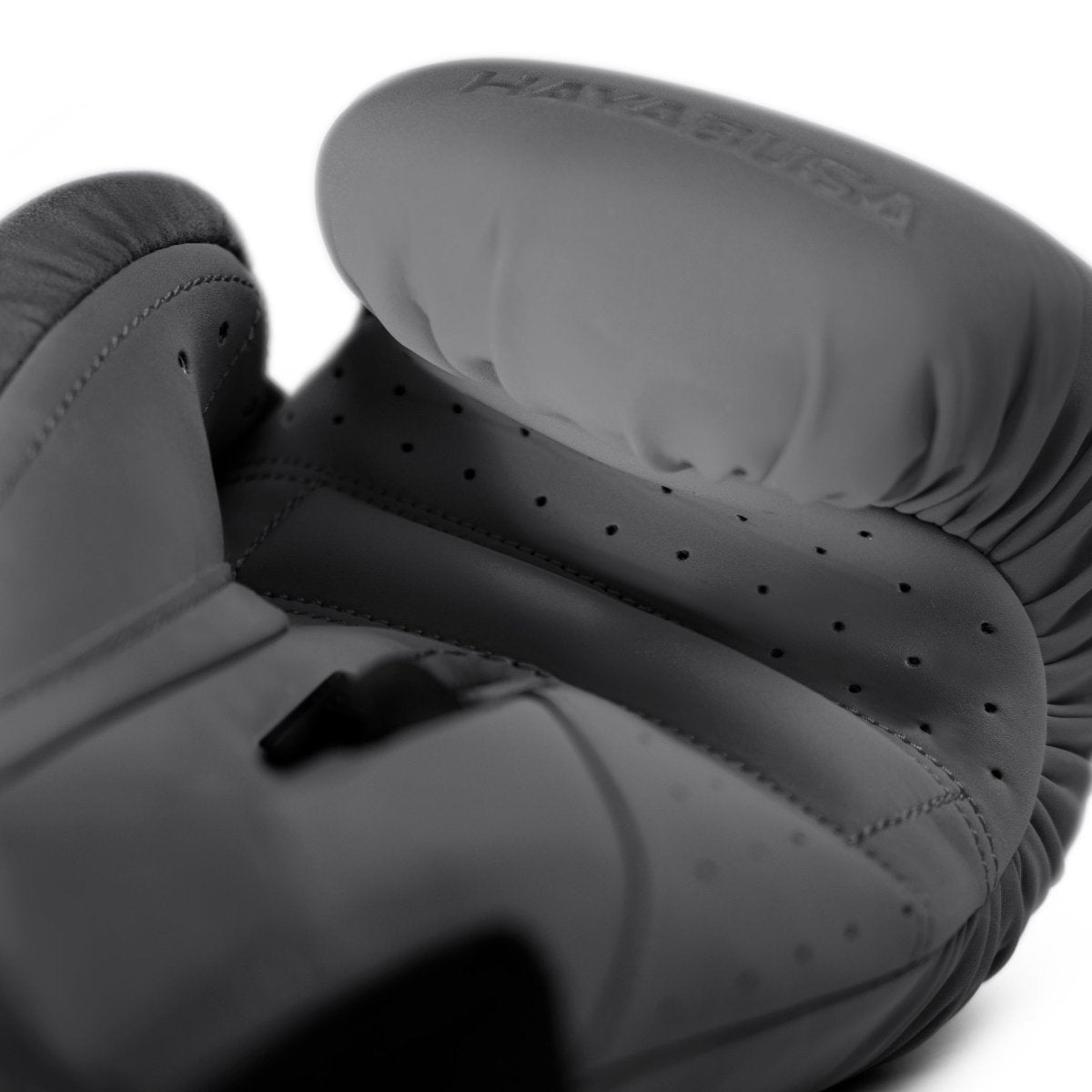 Detail of the premium padding and stitching of the gray Hayabusa T360 gloves
