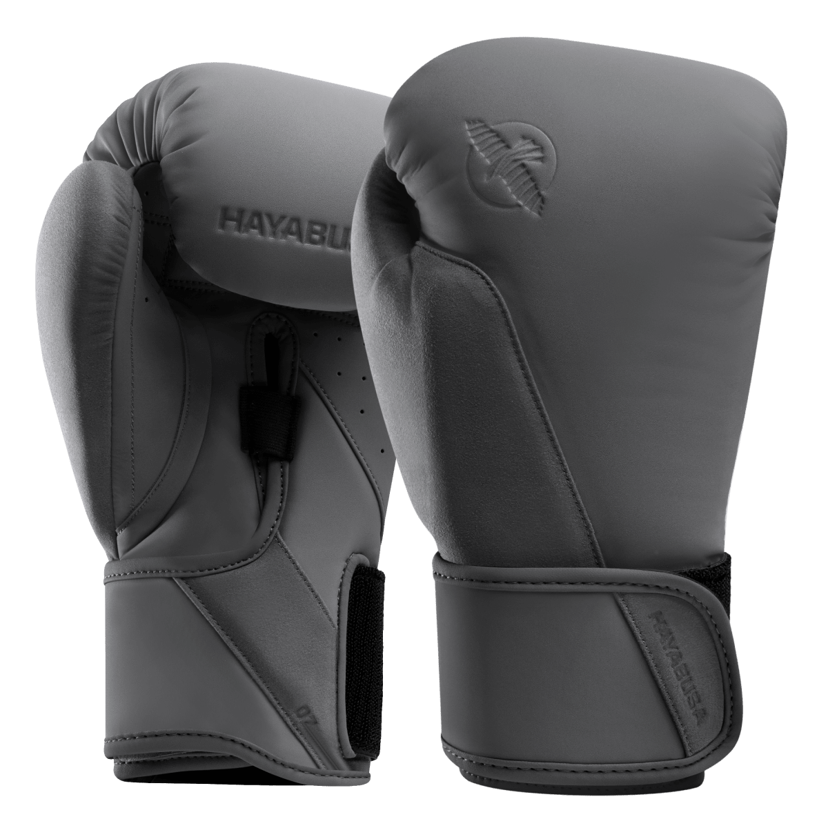 Anthracite gray Hayabusa T360 boxing gloves seen from the front in close-up