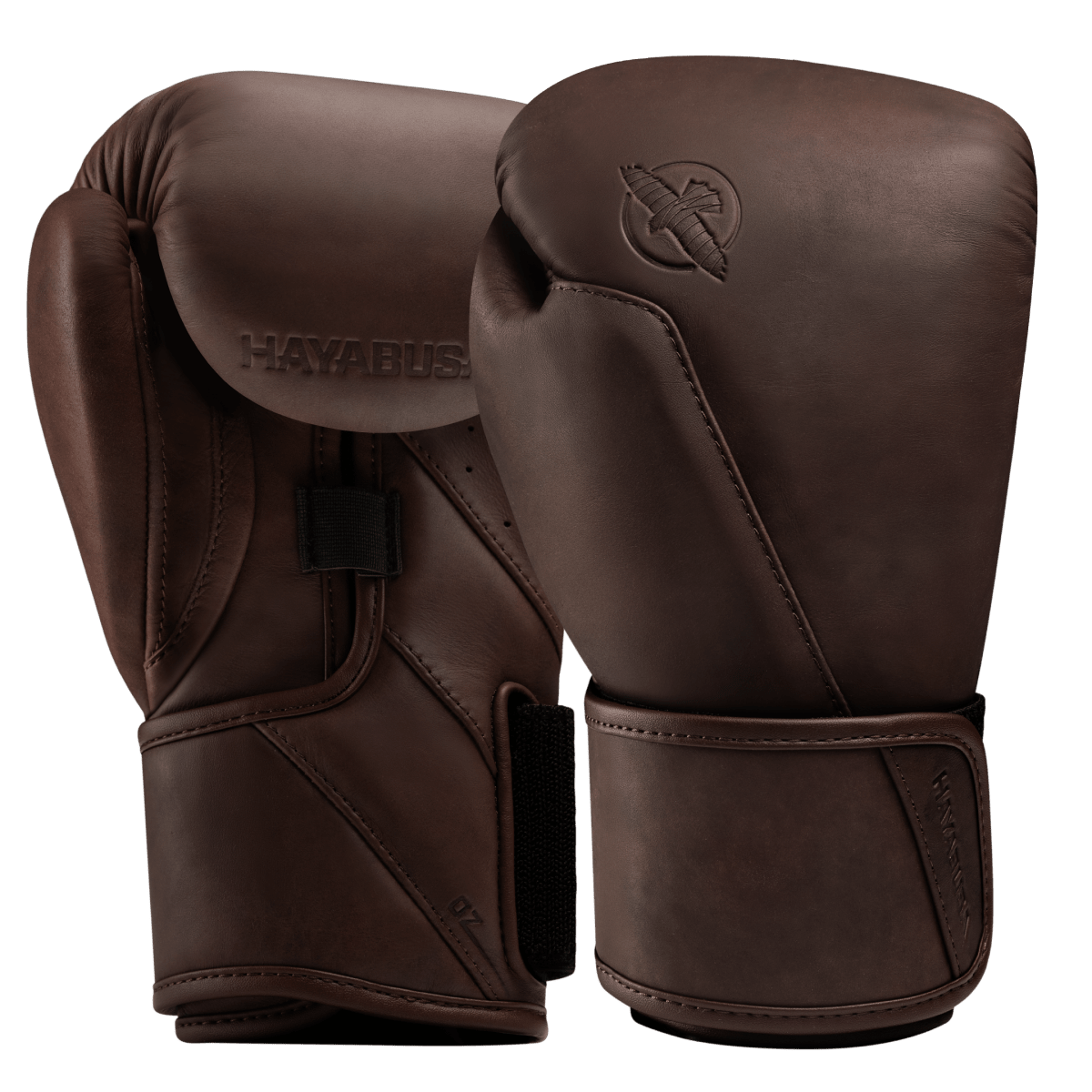 Pair of Hayabusa T360 dark brown boxing gloves, classic style in full grain vintage leather