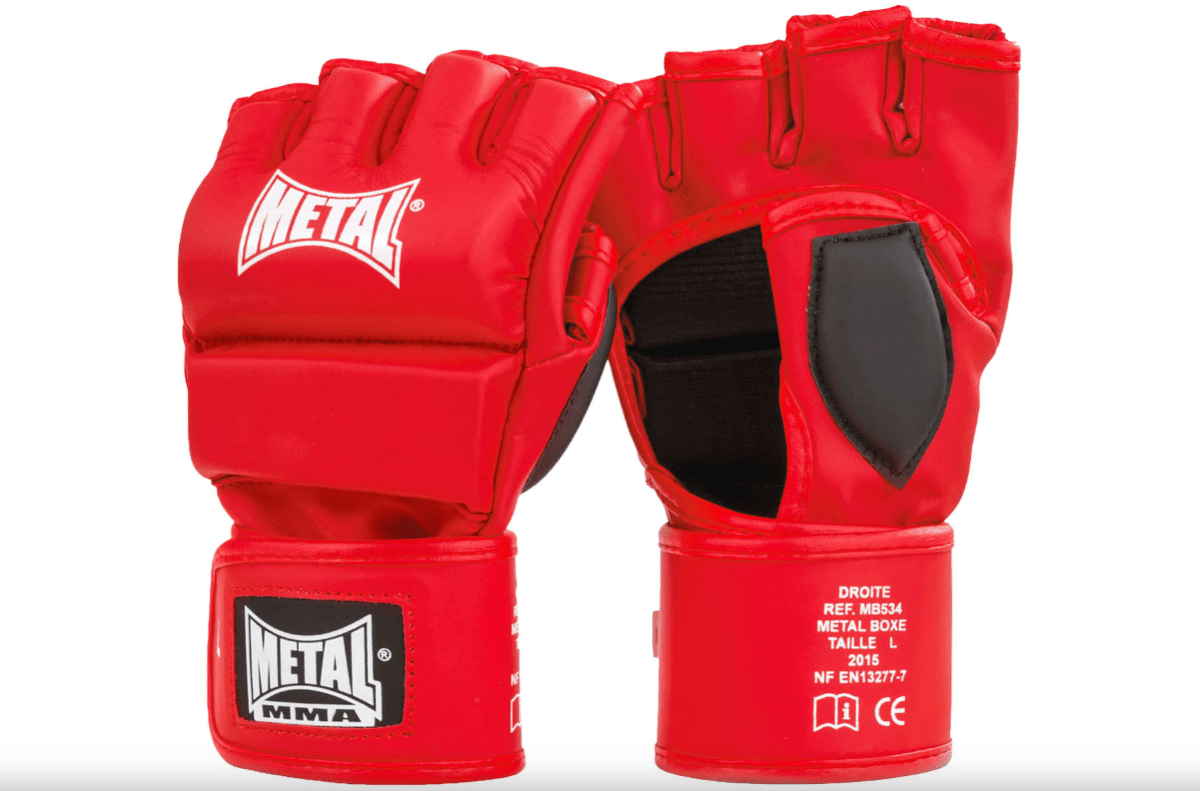 Vista frontale guanti MMA Metal Boxe rossi, massima protezione sulle nocche