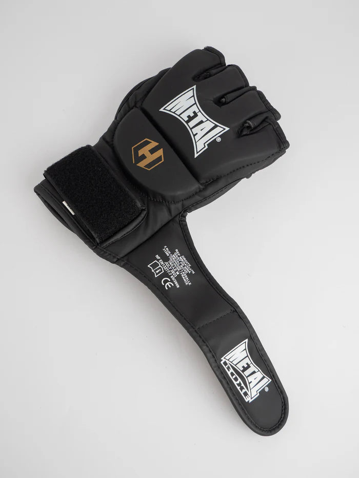 Vista del palmo dei guanti MMA Hexagone, dettaglio pollice libero per il grappling professionale