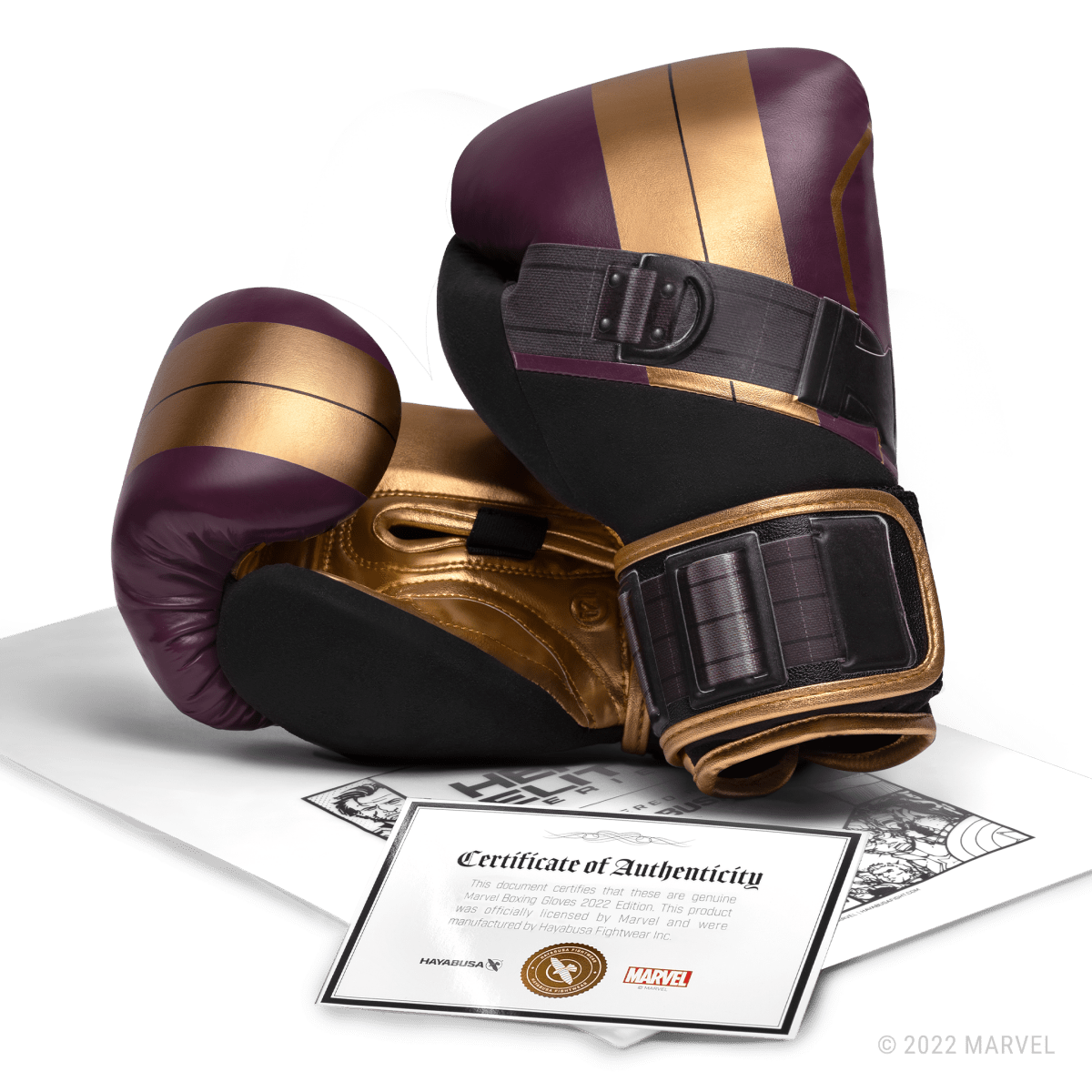 Certificado oficial de autenticidade da colaboração Hayabusa X Marvel para as luvas Batroc