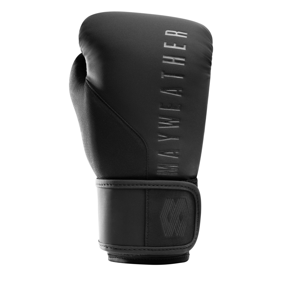 Détail du système de fermeture Dual-X et du support de poignet Triple-Splint des gants noirs Mayweather Champ
