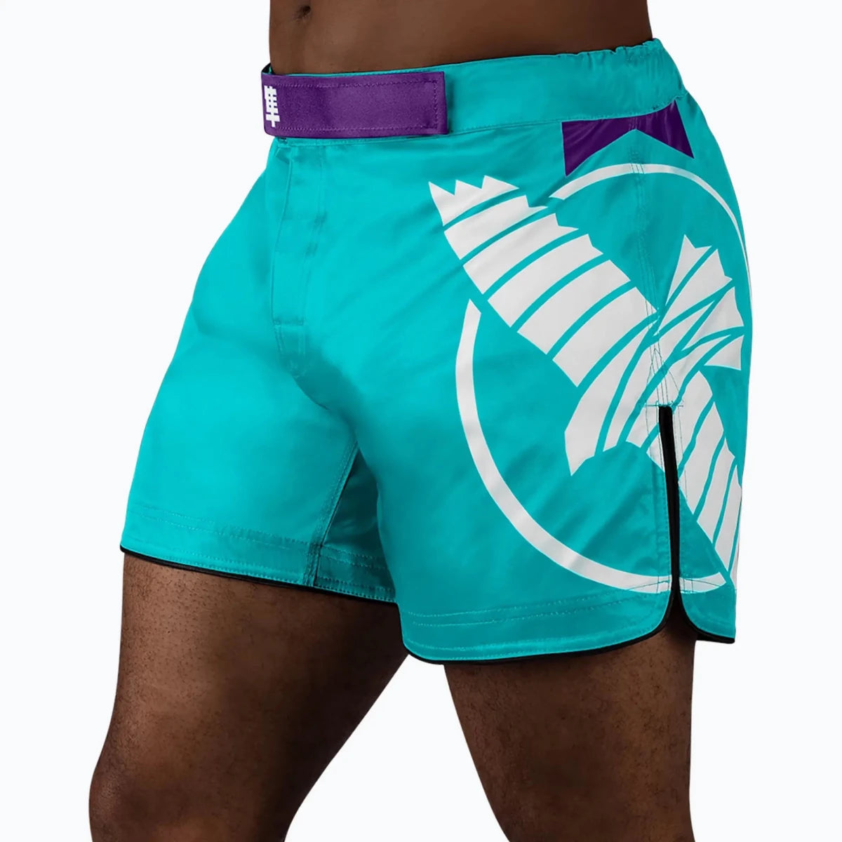 Short turquesa Hayabusa Icon Mid-Thigh vista frontal estilo moderno.
