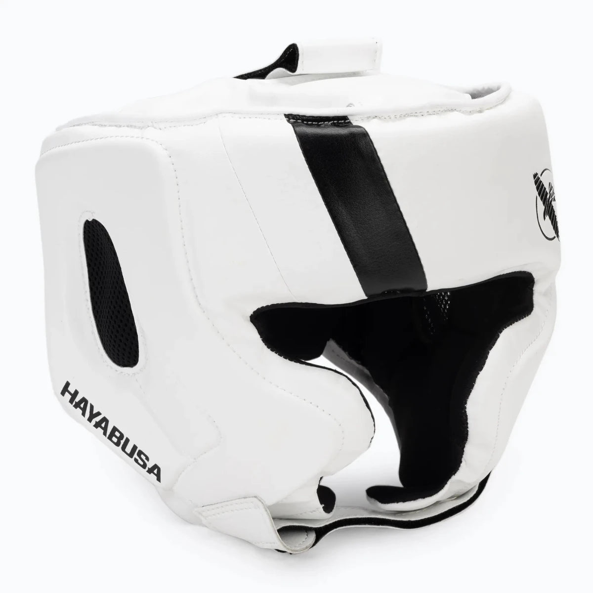 Casco de boxeo Hayabusa T3 blanco con almohadillas para las mejillas para máxima visibilidad.