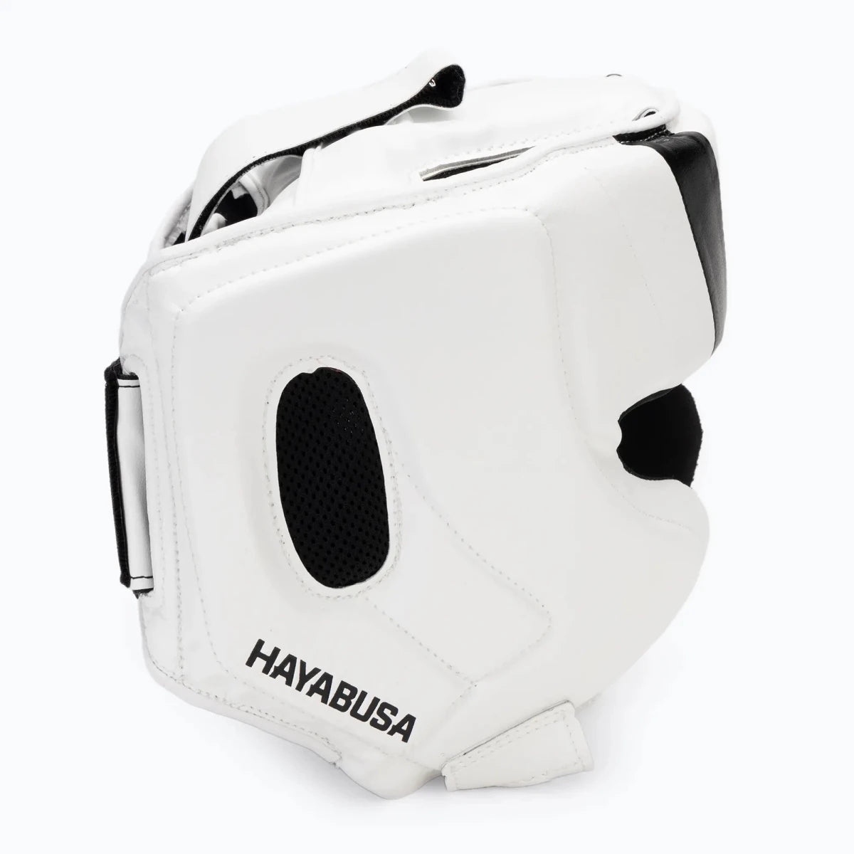 Perfil de casco Hayabusa T3 blanco con protección auditiva ventilada.