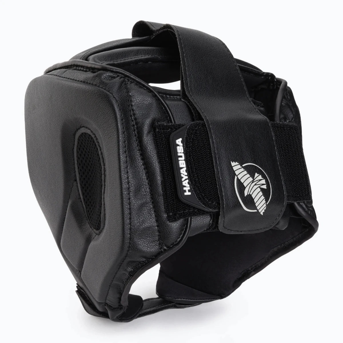 Detalle de los materiales y acolchados del casco de boxeo Hayabusa T3 negro.