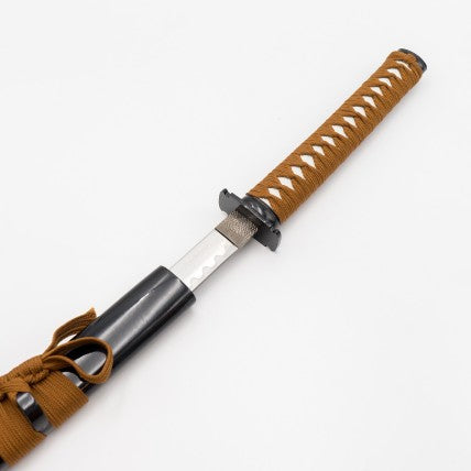 Katana Decorativa in Acciaio Inox Nero Marrone con Supporto