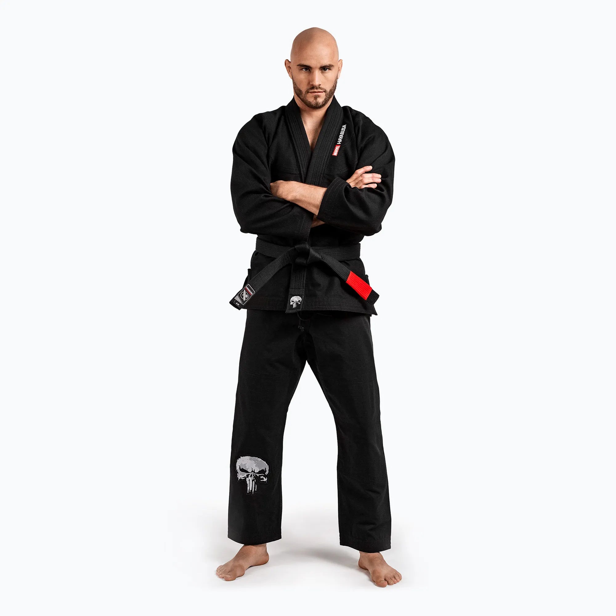 Kimono BJJ Hayabusa Marvel The Punisher nero con teschio ricamato.