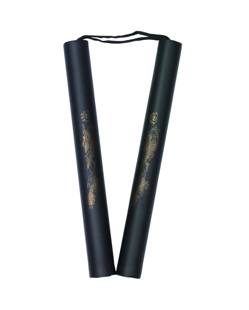 Nunchaku Basic in Gomma Spugna Nero con Corda e Drago - Fight Club Store