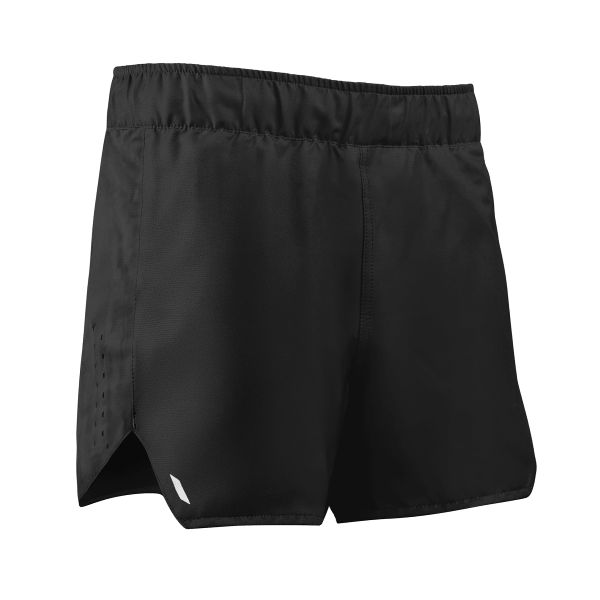 Vista frontal do short feminino Hayabusa Apex preto, tecido ultraleve para Jiu-Jitsu e MMA