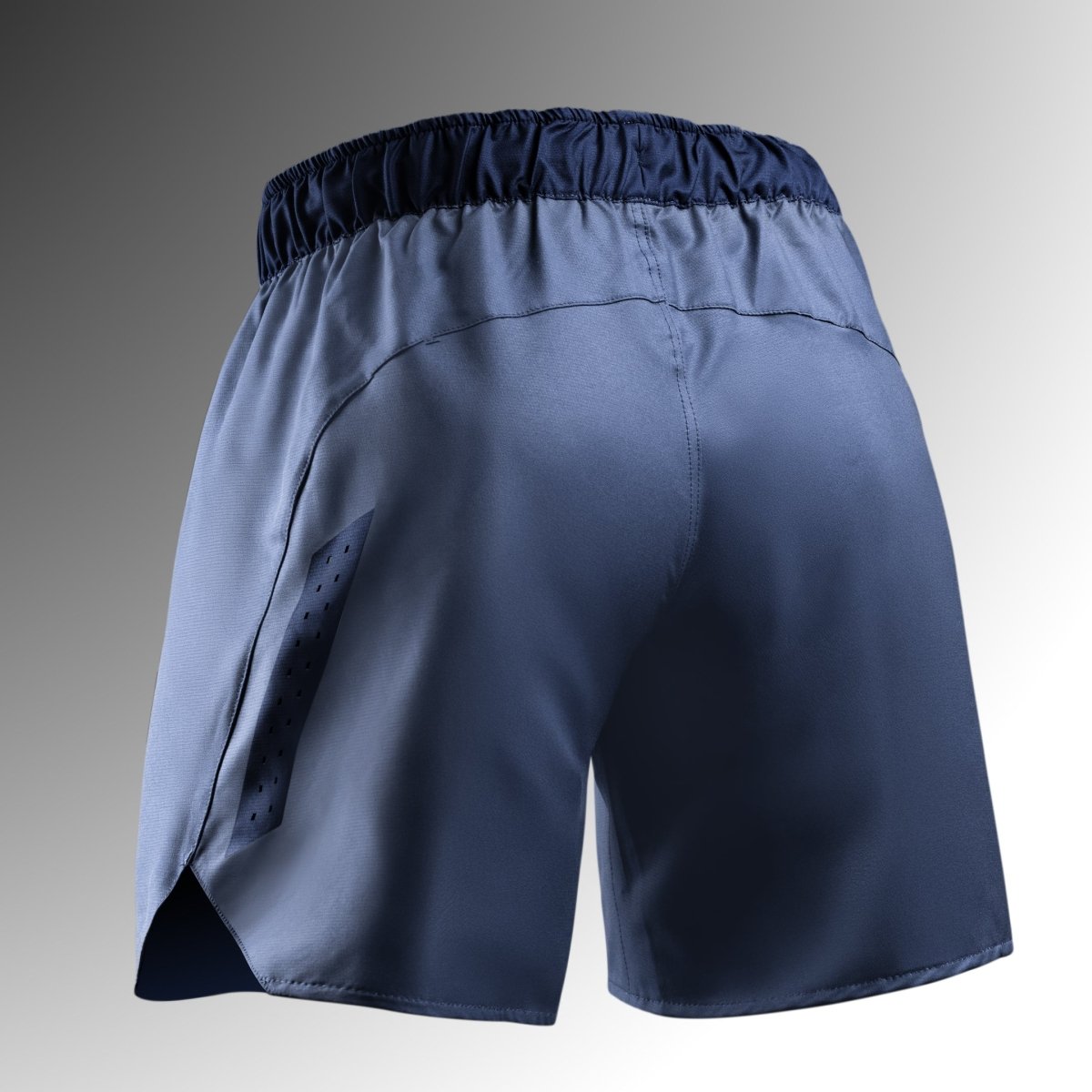 Vue arrière du short bleu Hayabusa Core, coupe ergonomique pour rouler