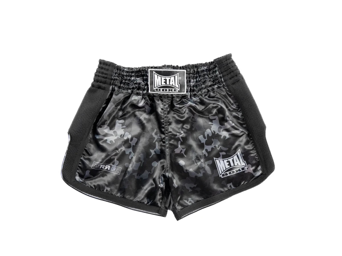 Huvudvy framifrån Kickboxingsshorts Metal Boxe Mirror svart genväg