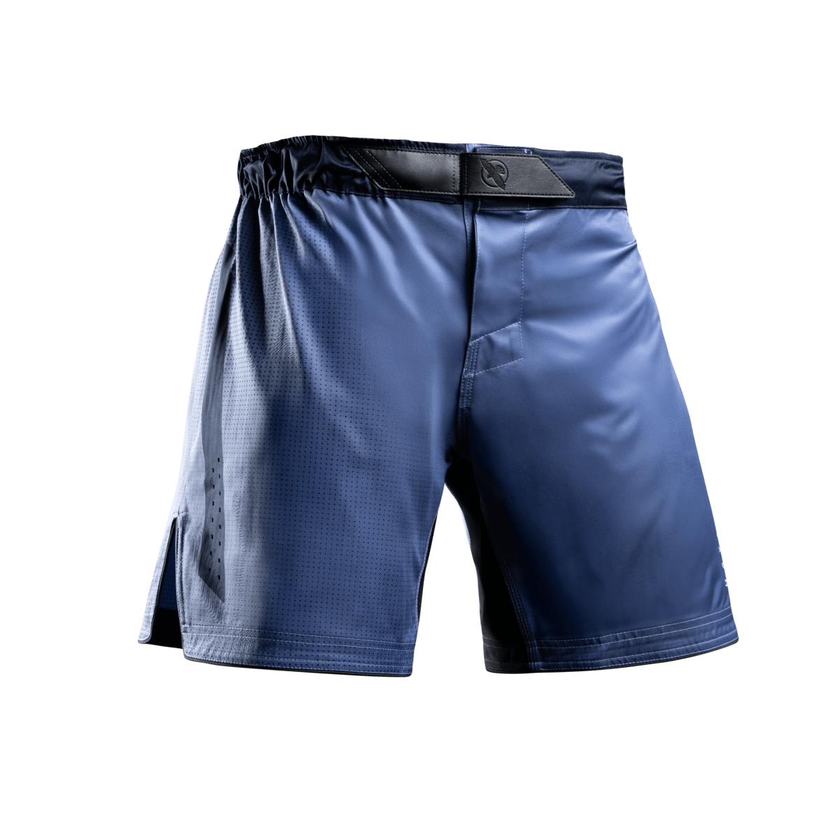 Pohled zepředu na modré šortky Hayabusa Core Mid-Thigh MMA se zapínáním