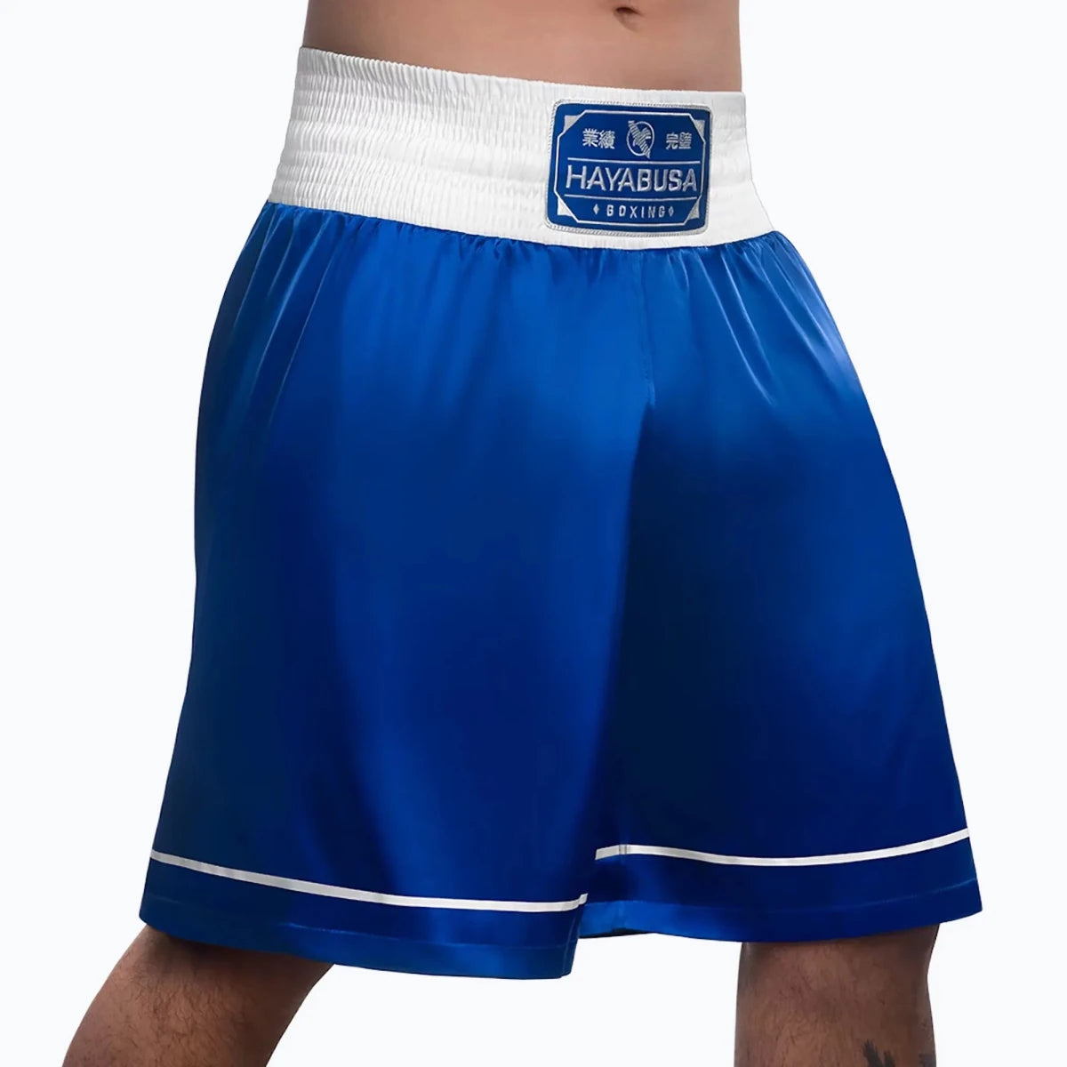 Blue boxing shorts elastic waistband detail