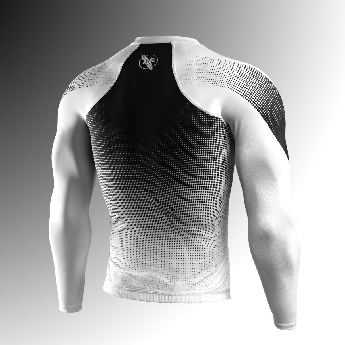 Vista posterior de la lycra blanca Hayabusa Pro Clasificado, paneles elásticos de manga larga