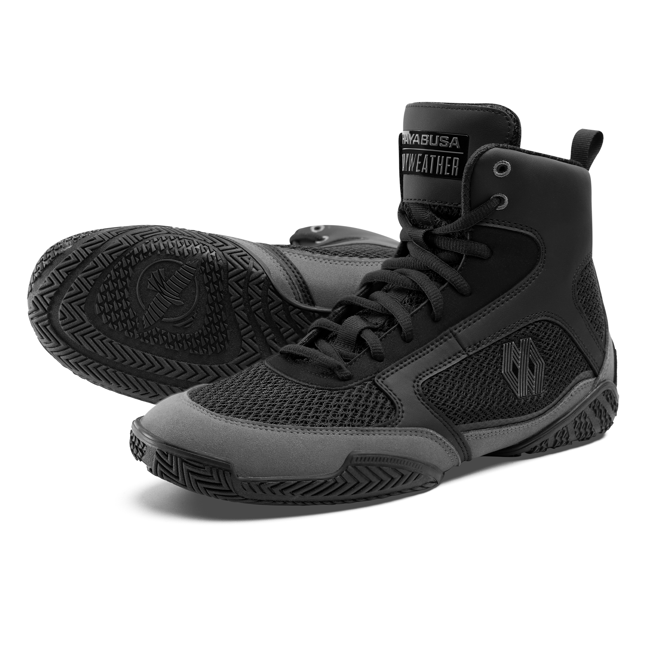 Coppia di scarpe da boxe Mayweather Champ grigie viste frontalmente