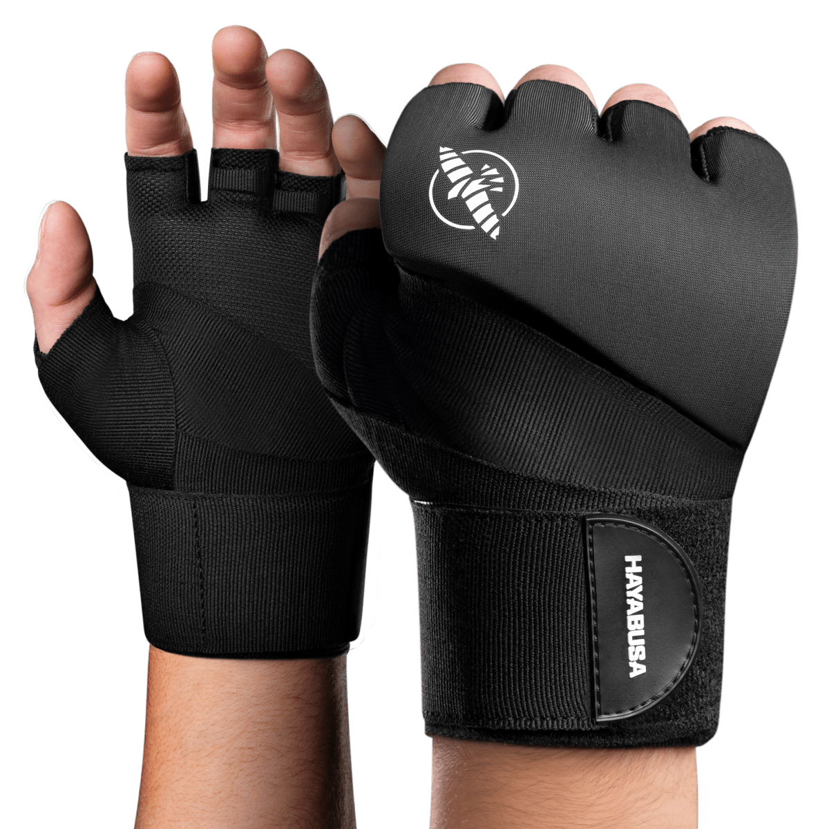 パッドと一体型バンドを備えたブラックの Hayabusa Elite Quick Wraps ライナーのペア