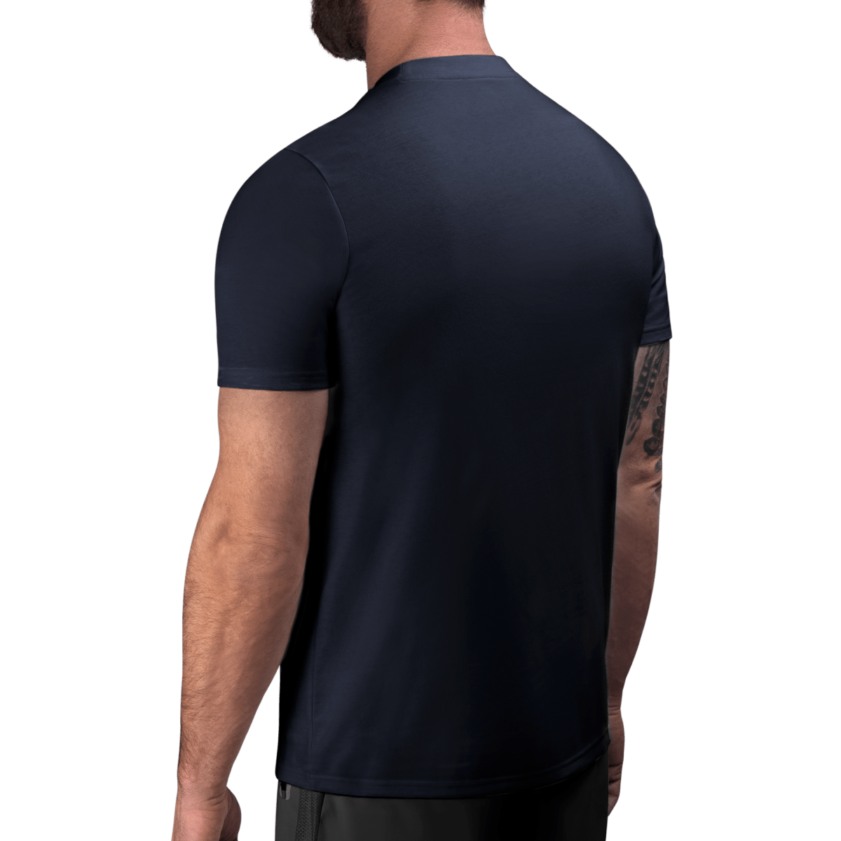 Vista posterior de la camiseta VIP azul medianoche de Hayabusa, corte deportivo